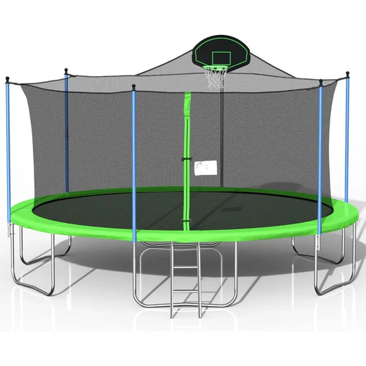 1500 LBS 16FT Outdoor Trampoline with Safety Enclosure Net, Backyard Recreational Heavy-Duty Trampoline for Kids Adult