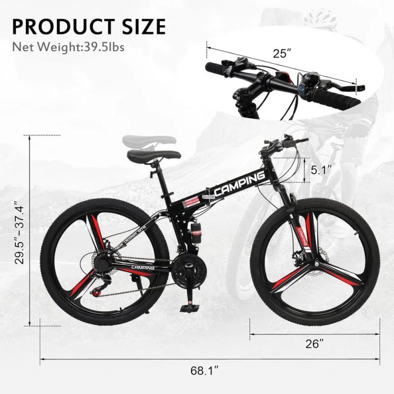 Ktaxon Foldable Mountain Bike 26 Inch Bike 21-Speed Bikes for Adults with Cool Design, Powerful Mechanical Dual Disc Brakes