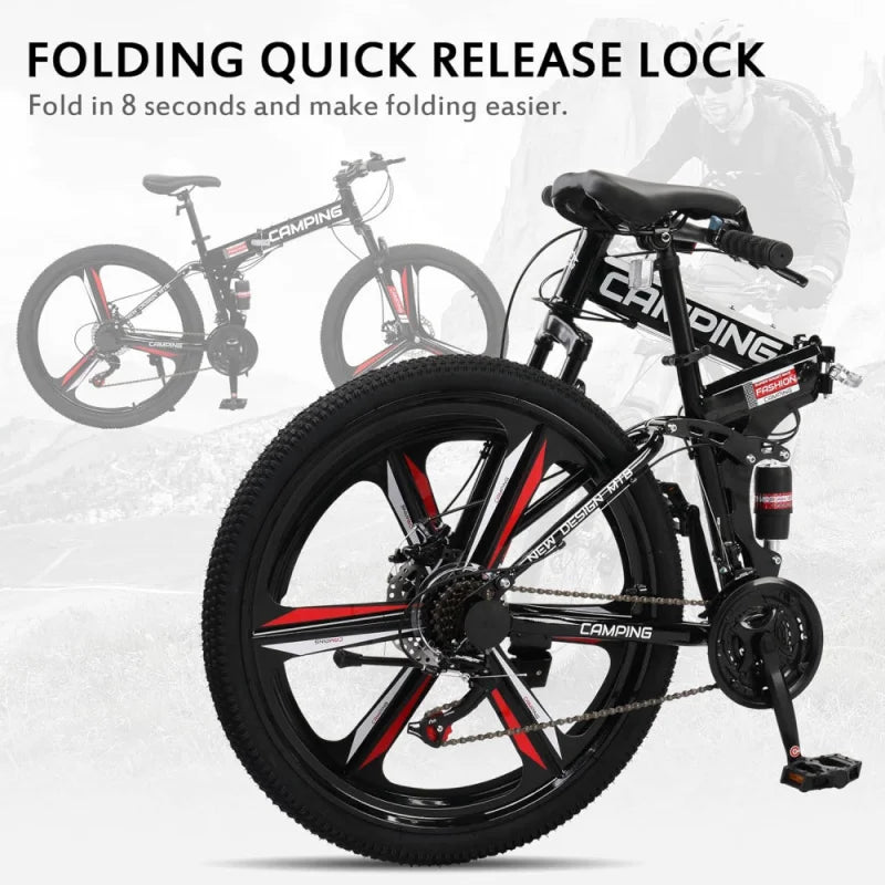 Ktaxon Foldable Mountain Bike 26 Inch Bike 21-Speed Bikes for Adults with Cool Design, Powerful Mechanical Dual Disc Brakes