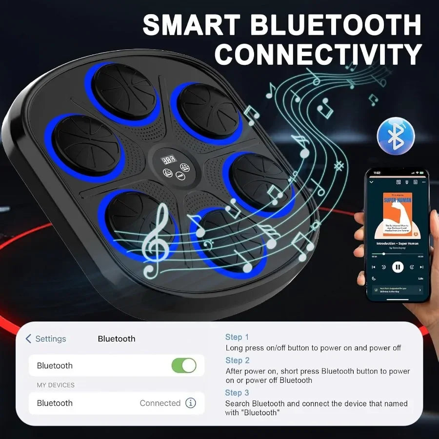 Wallmounted electronic LED music boxing training equipment for adults with Bluetooth connectivity featuring 9 modes and 9 speed