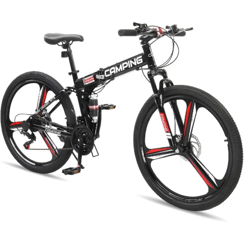 Ktaxon Foldable Mountain Bike 26 Inch Bike 21-Speed Bikes for Adults with Cool Design, Powerful Mechanical Dual Disc Brakes