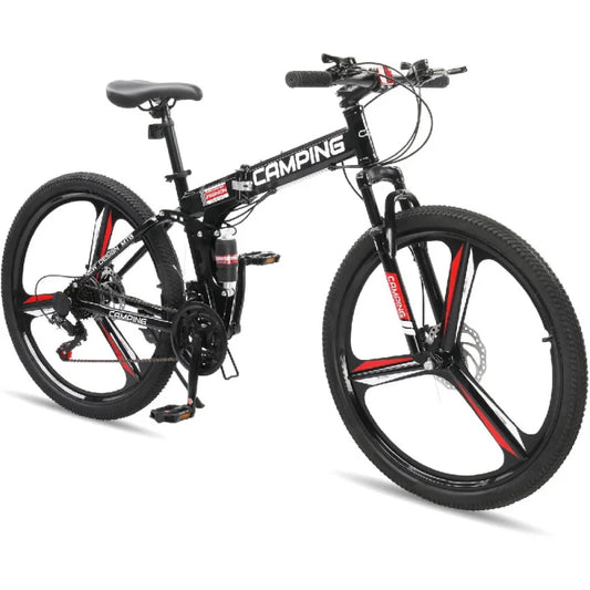 Ktaxon Foldable Mountain Bike 26 Inch Bike 21-Speed Bikes for Adults with Cool Design, Powerful Mechanical Dual Disc Brakes