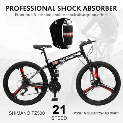 Ktaxon Foldable Mountain Bike 26 Inch Bike 21-Speed Bikes for Adults with Cool Design, Powerful Mechanical Dual Disc Brakes