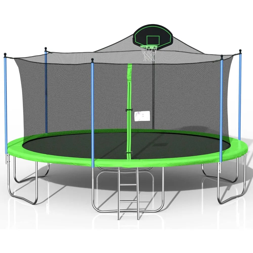 1500 LBS 16FT Outdoor Trampoline with Safety Enclosure Net, Backyard Recreational Heavy-Duty Trampoline for Kids Adult