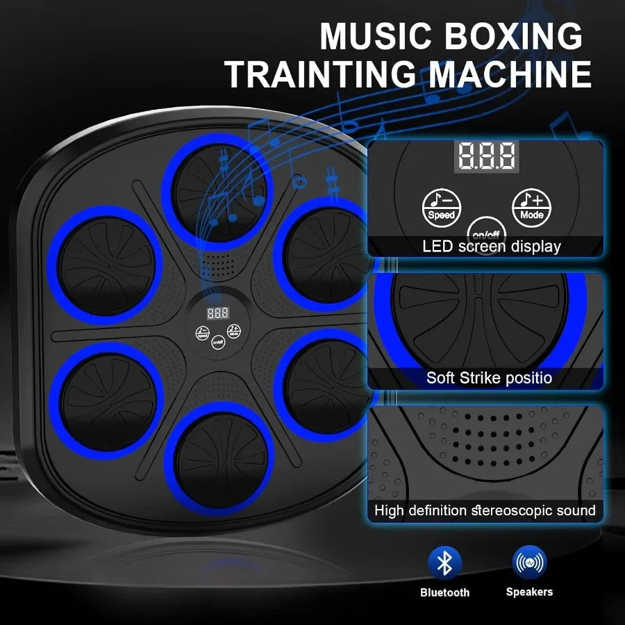 Wallmounted electronic LED music boxing training equipment for adults with Bluetooth connectivity featuring 9 modes and 9 speed