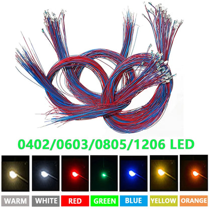 10Pcs 0402 0603 0805 1206 SMD LED Lamp DIY Railway Model Kits Toy Light 3V 30cm Emitting Diode Wram White Red Green Blue Yellow