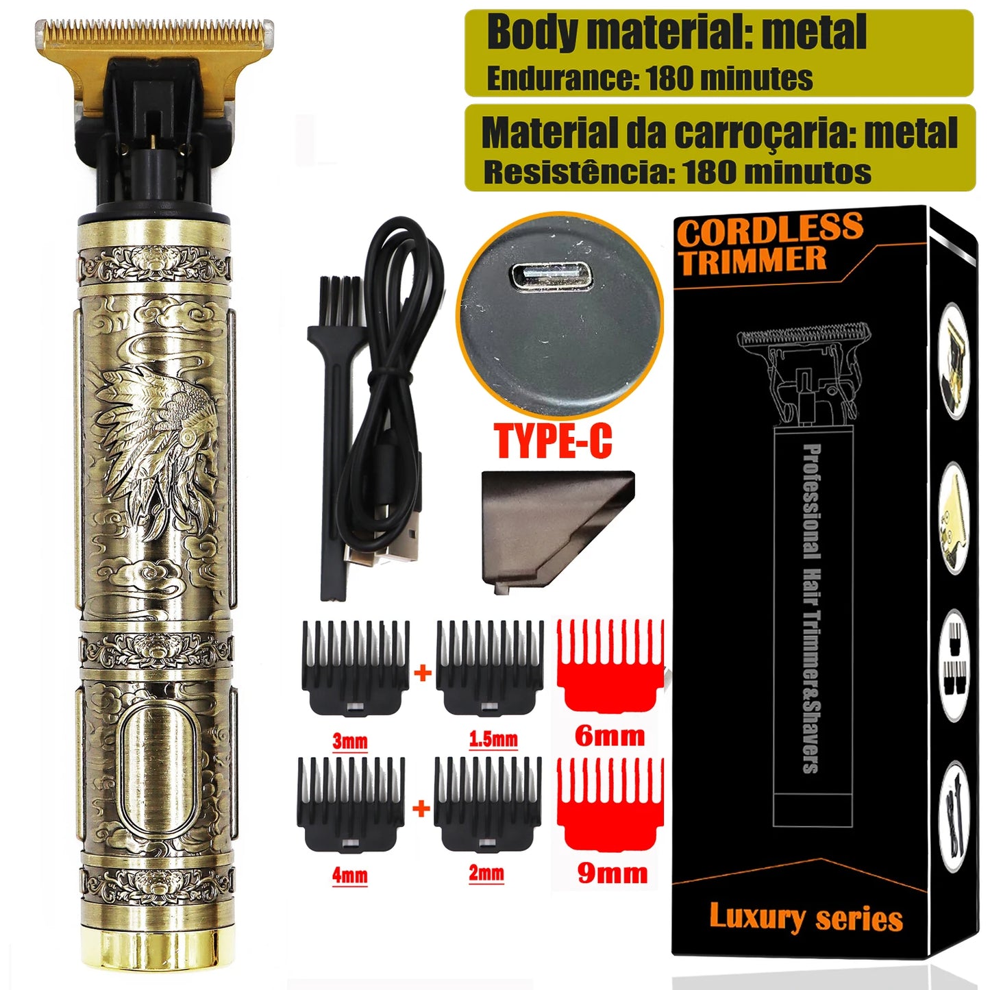 2025 T9 HairClipper Beard Shaving Body Hair Trimmer Clippers Electric Machine Men Haircut Machine 0mm Barber ShaverDragon Carved