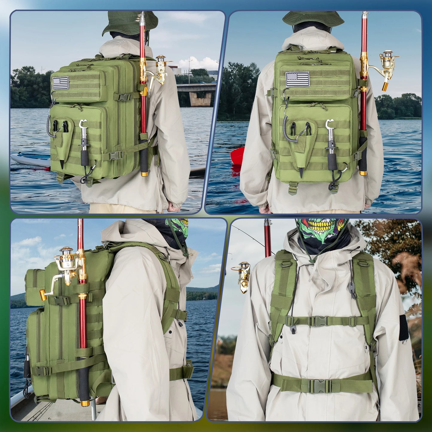 45L Fishing Hunting Bag Tactical Backpack Men's Travel Large Capacity Rucksacks Men Waterproof Outdoor