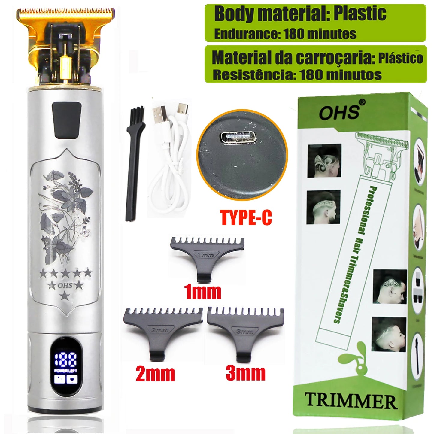 2025 T9 HairClipper Beard Shaving Body Hair Trimmer Clippers Electric Machine Men Haircut Machine 0mm Barber ShaverDragon Carved