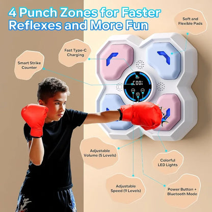 Wallmounted smart punching target toy with Bluetooth connectivity and LED lights for kids' musicbased workout game interactive
