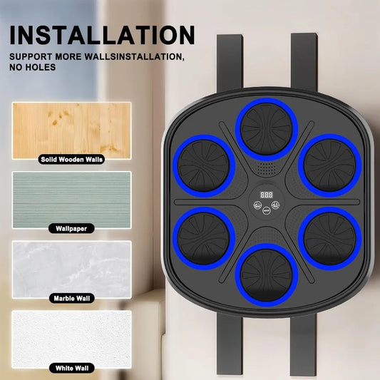 Wallmounted electronic LED music boxing training equipment for adults with Bluetooth connectivity featuring 9 modes and 9 speed