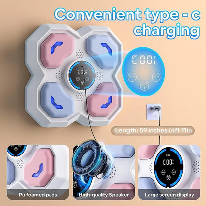 Wallmounted smart punching target toy with Bluetooth connectivity and LED lights for kids' musicbased workout game interactive